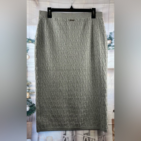 Michael Kors Size:L Women SWEATER SKIRT Metallic Silver Logo Knit Elastic Waist - Picture 10 of 10